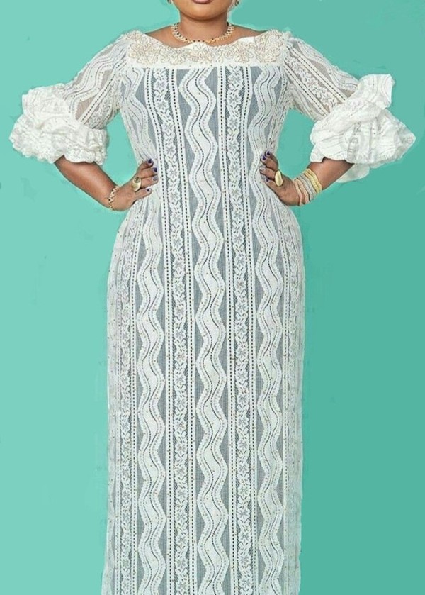 Plus Size Lace Patchwork Loungewear Long Dress GXYY-8248