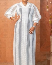 Plus Size V Neck Mesh Loose Maxi Dress GXYY-8249