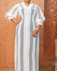 Plus Size V Neck Mesh Loose Maxi Dress GXYY-8249