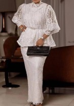 Plus Size Lace Lace Long Sleeve Tops Long Skirt Suit GXYY-8176