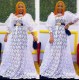 Plus Size Bubble Sleeve Lace Hollow Out Maxi Dress GXYY-8132
