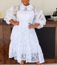 Plus Size Lace Hollow Out Lace Halter Two-Piece Irregular Dress GXYY-8288