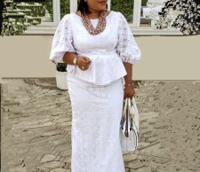 Plus Size Lace Loose Bubble Sleeeve Skirt Suit GXYY-8287