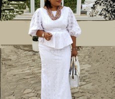 Plus Size Lace Loose Bubble Sleeeve Skirt Suit GXYY-8287