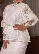Plus Size Lace Lace Long Sleeve Tops Long Skirt Suit GXYY-8176
