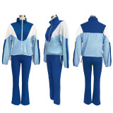 Colorblocked Zipper Cardigan Leggings Sweatsuit Suit SFY-545