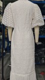 Plus Size Lace Embroidery Loose Shirt Long Dress GXYY-8262