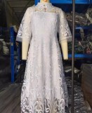 Plus Size Long Sleeve Lace Lace Mesh Long Dress GXYY-8289