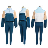 Color Block Zipper Sweatshirt Tight Pants Suit SFY-539