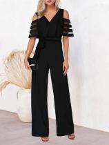 V Neck Off Shoulder Belt Jumpsuit GXYY-8200