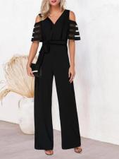 V Neck Off Shoulder Belt Jumpsuit GXYY-8200