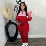 Color Block Zipper Sweatshirt Tight Pants Suit SFY-539