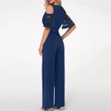V Neck Off Shoulder Belt Jumpsuit GXYY-8200
