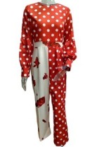 Plus Size Bubble Long Sleeve Polka Dot Print Jumpsuit GXYY-8019