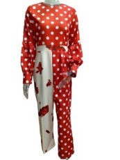 Plus Size Bubble Long Sleeve Polka Dot Print Jumpsuit GXYY-8019