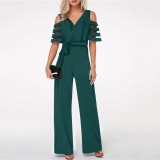 V Neck Off Shoulder Belt Jumpsuit GXYY-8200