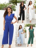 V Neck High Waist Solid Color Jumpsuit GXYY-8201