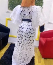 Plus Size Bubble Sleeve Lace Hollow Out Maxi Dress GXYY-8132