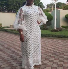 Plus Size Lace Sleeve Solid Color Maxi Dress GXYY-8302
