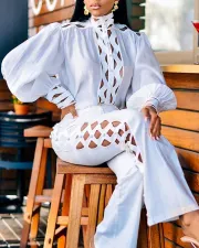 Plus Size Hollow Out Loose Two Piece Pants Set GXYY-7009