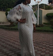 Plus Size Lace Sleeve Solid Color Maxi Dress GXYY-8302