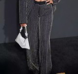 Plus Size Stripe Blazer Coat Loose Pants Suit GXYY-8260