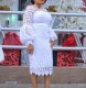 Plus Size Lace Puff Sleeve Mesh Maxi Dress GXYY-8284