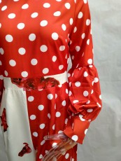 Plus Size Bubble Long Sleeve Polka Dot Print Jumpsuit GXYY-8019