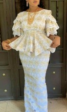 Plus Size Embroidered Lace Long Skirts Two Piece Set GXYY-8259