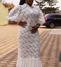 Plus Size Lace Embroidery Loose Shirt Long Dress GXYY-8262