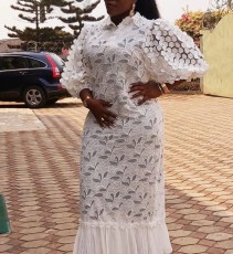 Plus Size Lace Embroidery Loose Shirt Long Dress GXYY-8262