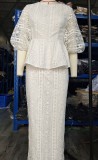 Plus Size Lace Loose Bubble Sleeeve Skirt Suit GXYY-8287