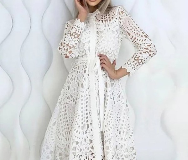 Plus Size Lace Lace Tie Shirt Dress GXYY-8173