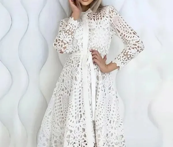 Plus Size Lace Lace Tie Shirt Dress GXYY-8173