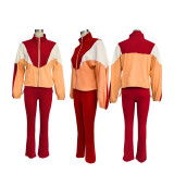Colorblocked Zipper Cardigan Leggings Sweatsuit Suit SFY-545