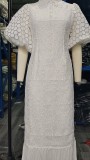 Plus Size Lace Embroidery Loose Shirt Long Dress GXYY-8262