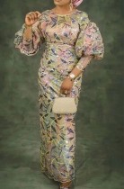 Plus Size Sequin High Waisted Bubble Sleeve Maxi Dress GXYY-8252