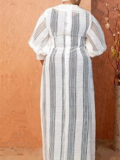 Plus Size V Neck Mesh Loose Maxi Dress GXYY-8249