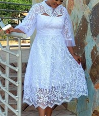 Plus Size Long Sleeve Lace Lace Mesh Long Dress GXYY-8289
