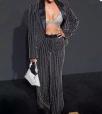 Plus Size Stripe Blazer Coat Loose Pants Suit GXYY-8260