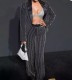 Plus Size Stripe Blazer Coat Loose Pants Suit GXYY-8260
