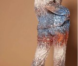 Plus Size Casual Sequin Print Wide Leg Pants Suit GXYY-8266