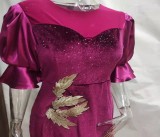 Plus Size Bubble Sleeve Sequin Embroidery Maxi Dress GXYY-8029
