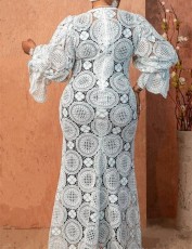 Plus Size Lace Petal Sleeve Dress Long Dress GXYY-8250