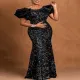 Plus Size Stacked Sleeve Sequin Slim Maxi Dress GXYY-8052