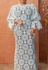 Plus Size Lace Petal Sleeve Dress Long Dress GXYY-8250