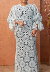 Plus Size Lace Petal Sleeve Dress Long Dress GXYY-8250