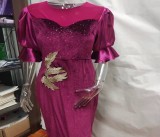 Plus Size Bubble Sleeve Sequin Embroidery Maxi Dress GXYY-8029