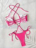 Solid Color Tie Up Bikinis One Piece Swimsuit CASF-6709