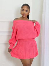 One Shoulder Solid Color Tops Pleated Skirts Suit GDYF-6697